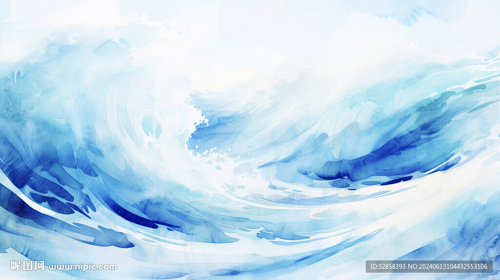 蓝色海浪水彩水墨背景