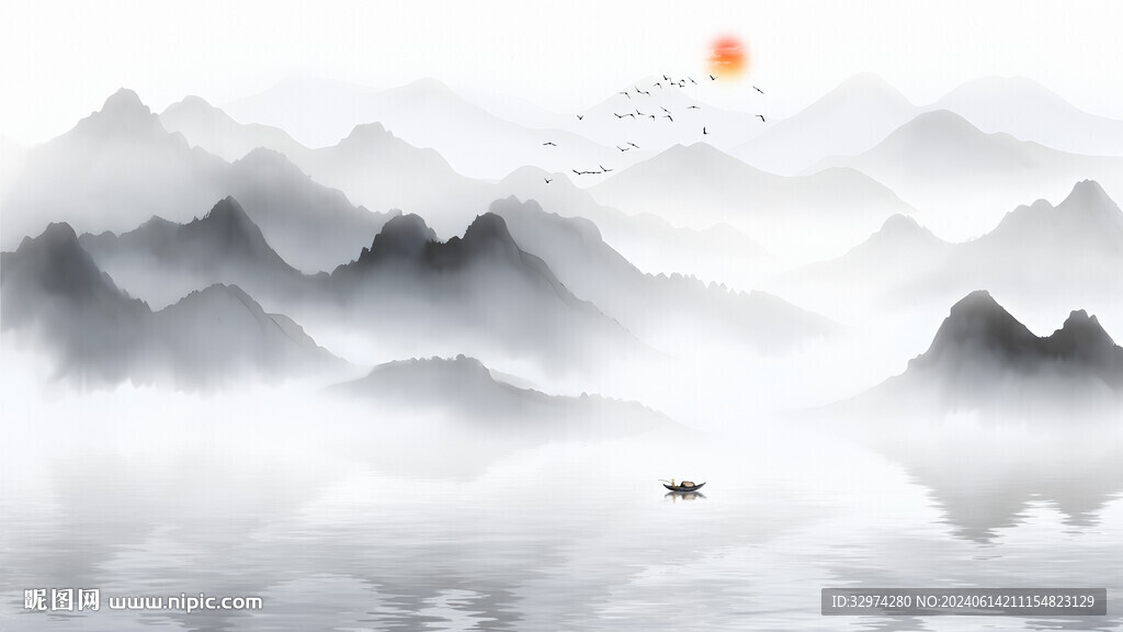 禅意山水水墨画