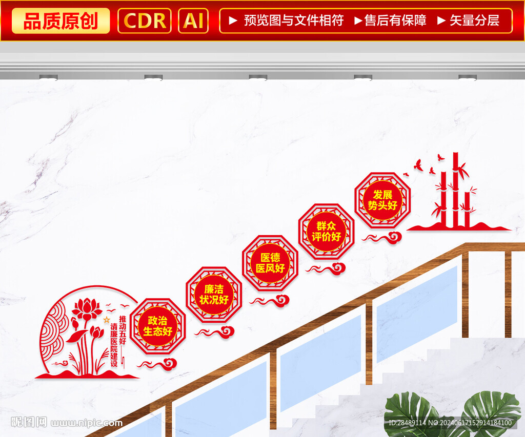 五好清廉医院楼梯文化墙