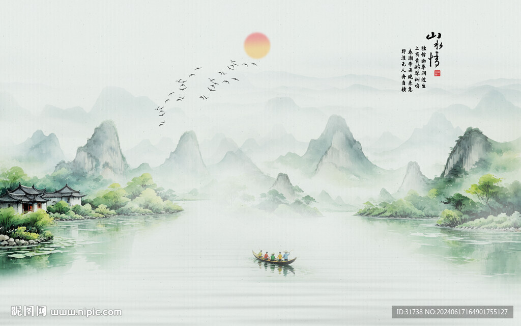 水墨江南水乡背景墙