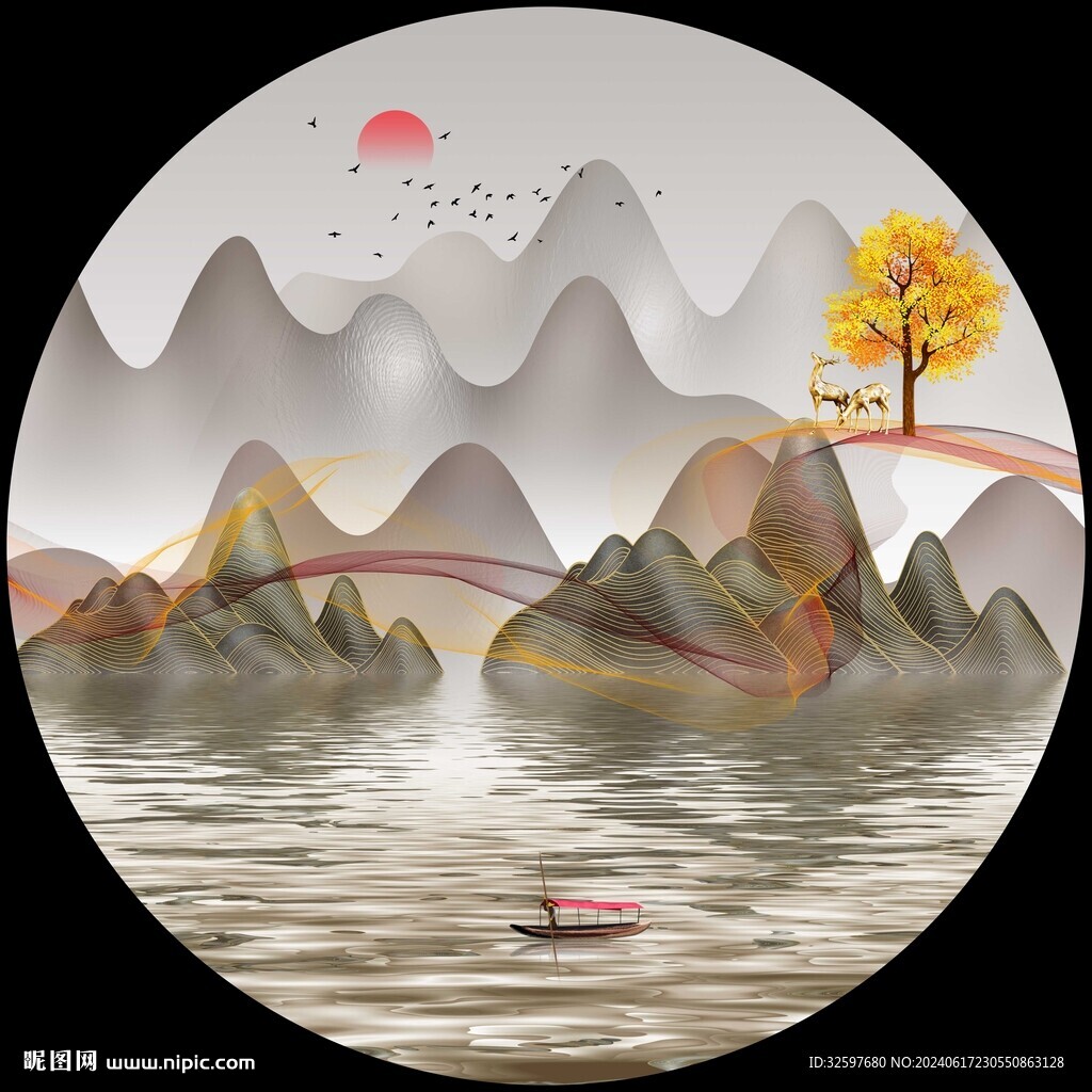 圆形山水画