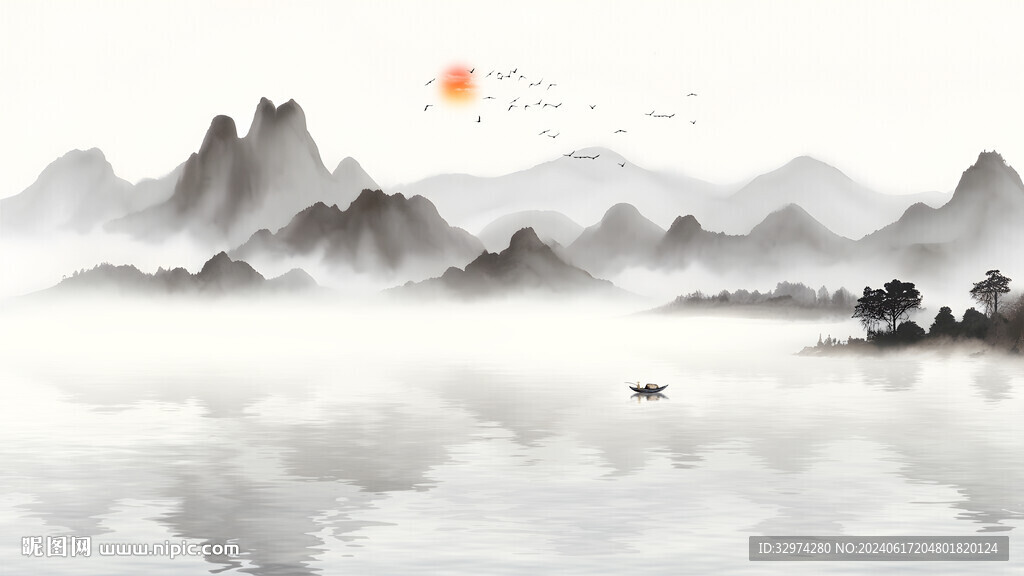 水墨山水画客厅背景