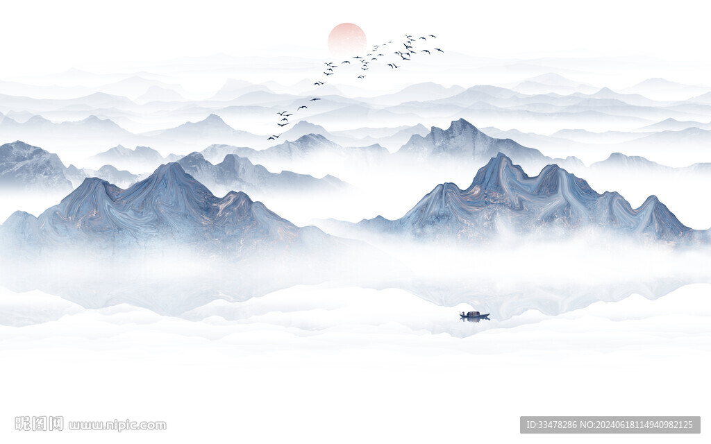 简约水墨山水画电视背景墙