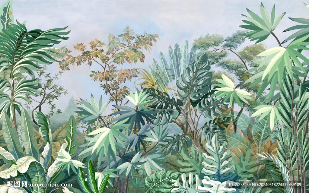 北欧热带雨林植物背景墙