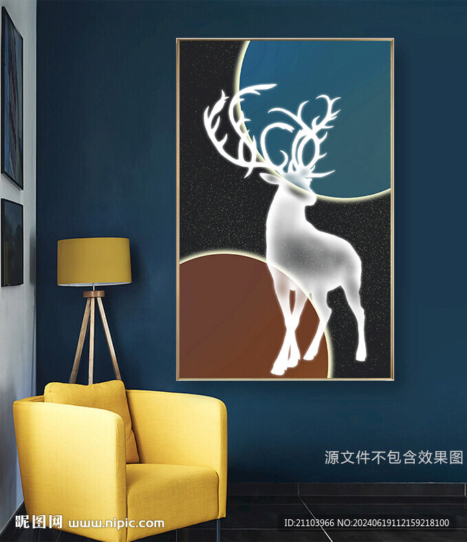 现代轻奢几何光影发财鹿装饰画