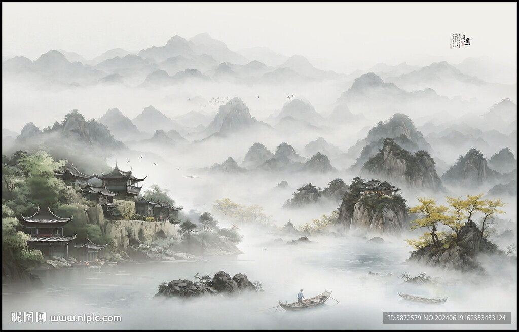 中国风水墨意境山水风景背景