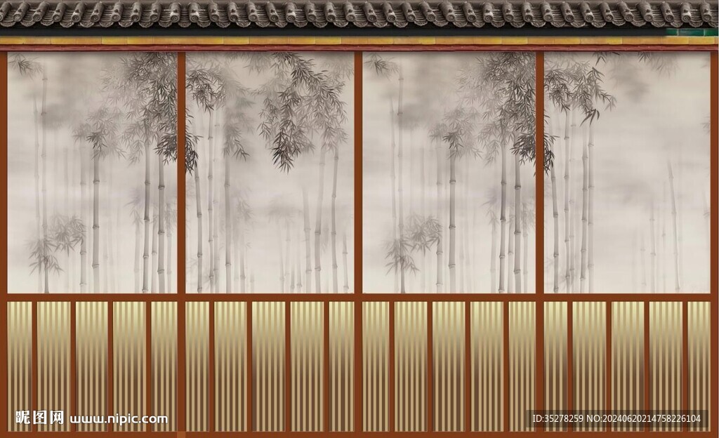 古风水墨竹子背景墙