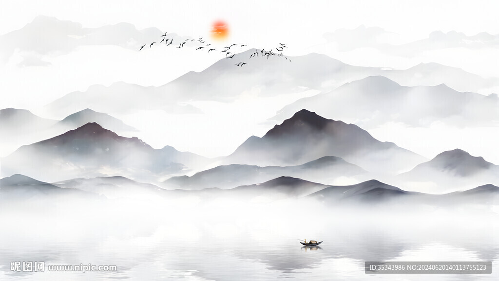 客厅水墨画电视背景