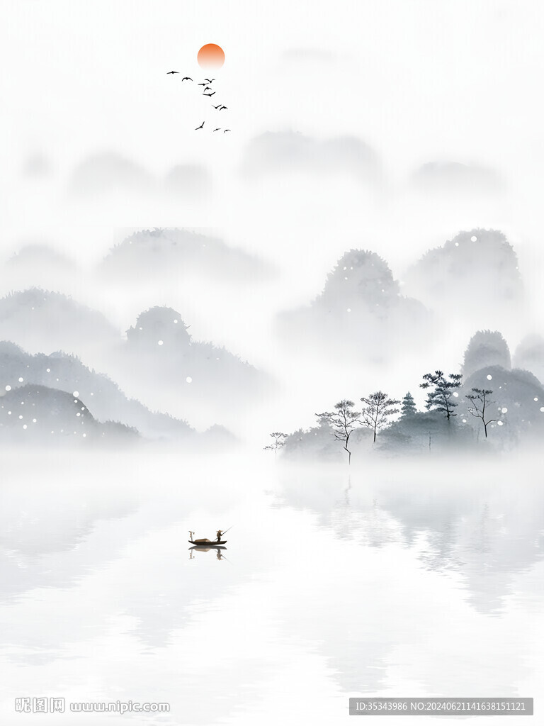 中国风意境水墨山水风景画