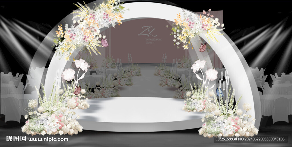 现代婚礼白色粉色婚礼婚礼效果图