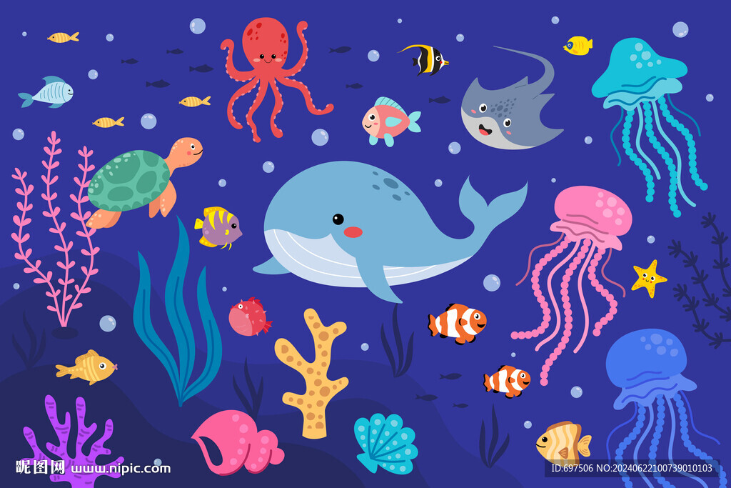 可爱海洋生物卡通海底世界背景墙