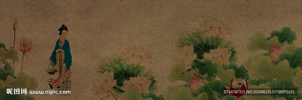 荷花仕女图