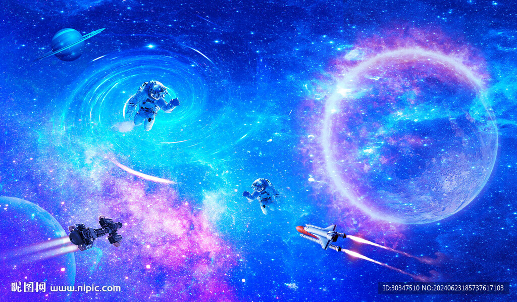 蓝色星空宇宙太空人