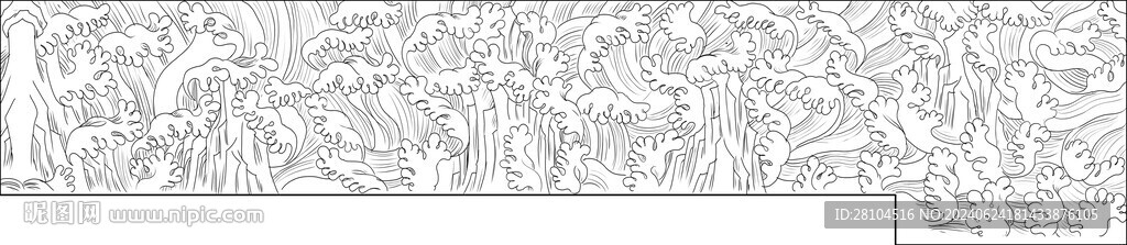 白描海浪 