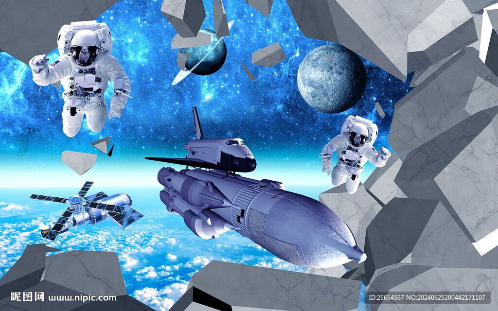 宇宙星空宇航员3d立体壁画背景