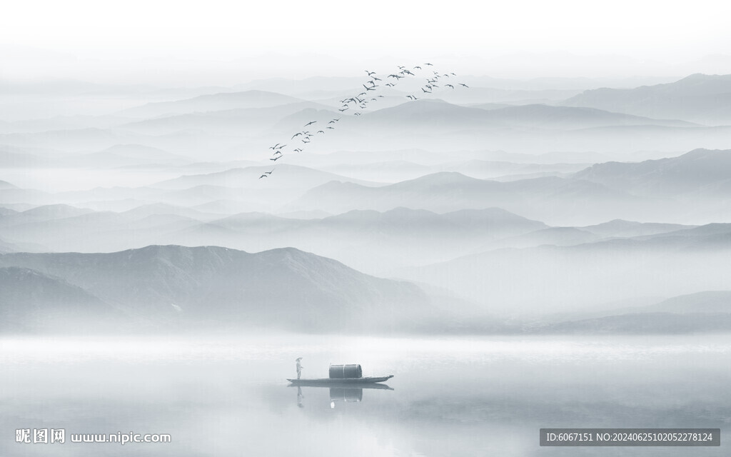 中式意境水墨山水画