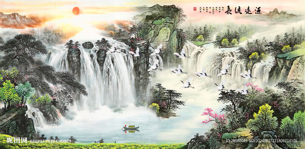 瀑布山水画