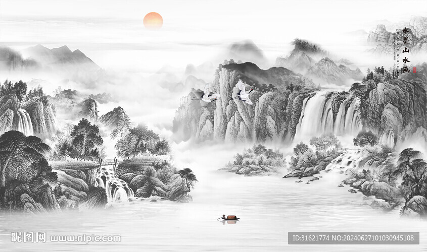 简约山水画背景墙