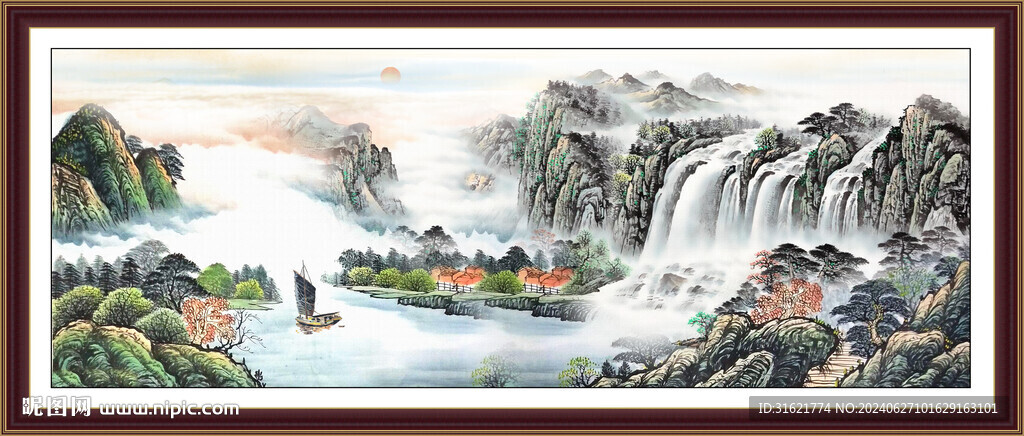 旭日东升国画山水画 