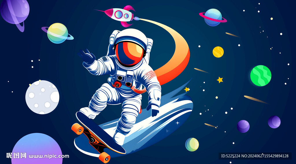 卡通太空火箭宇航员星球宇宙背景