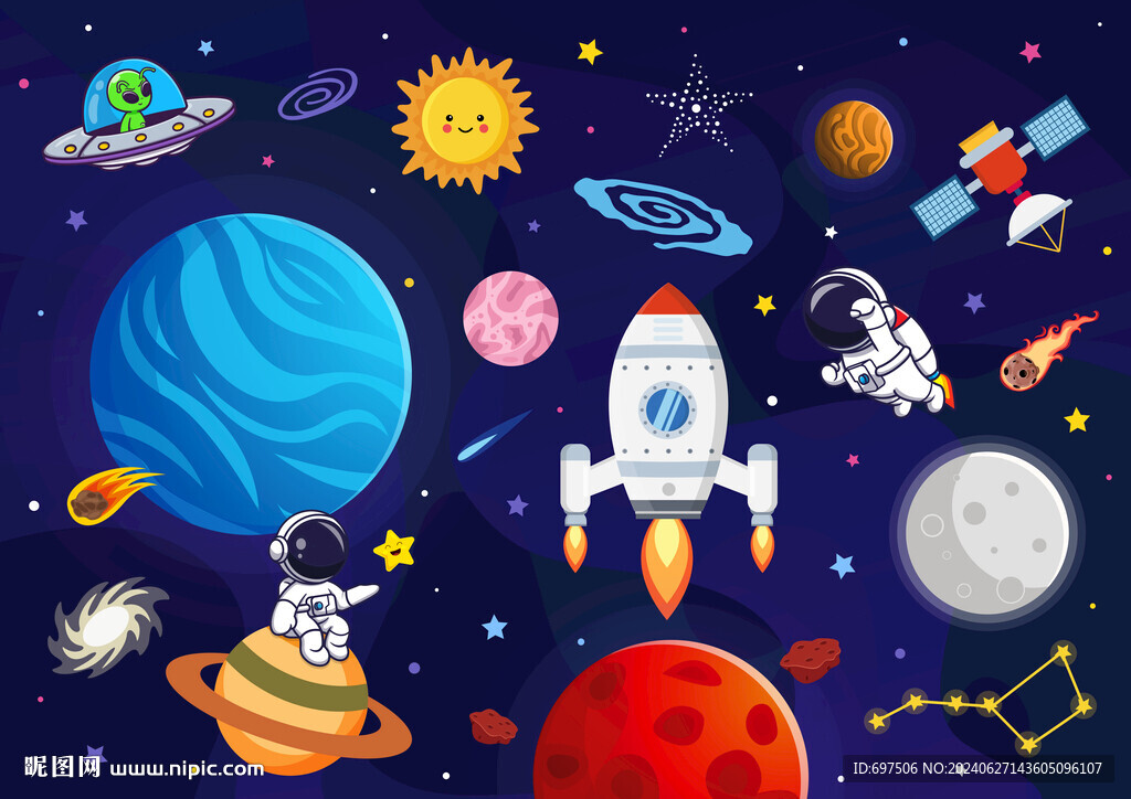 卡通火箭太空宇宙星球宇航员背景
