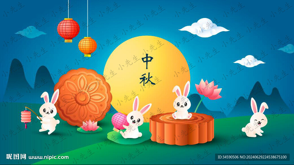 八月十五中秋节海报壁纸插画