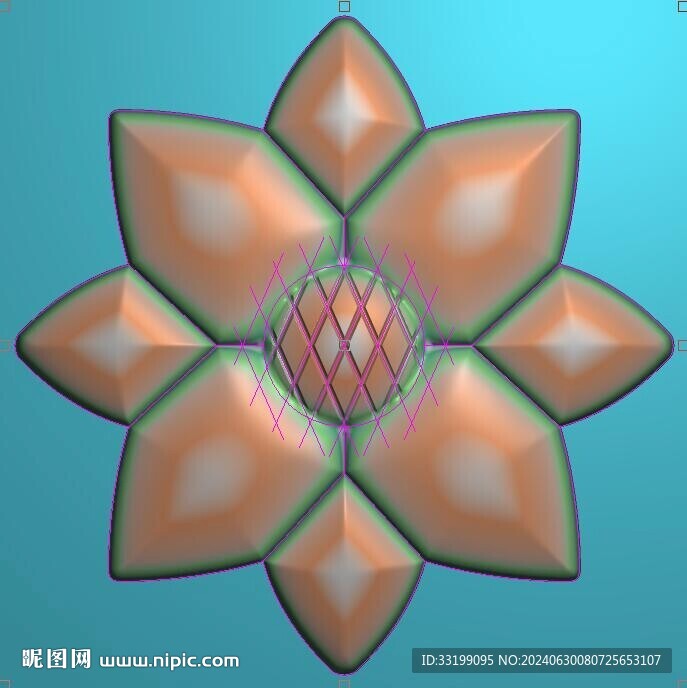 八角形洋花六芒星精雕图灰度图