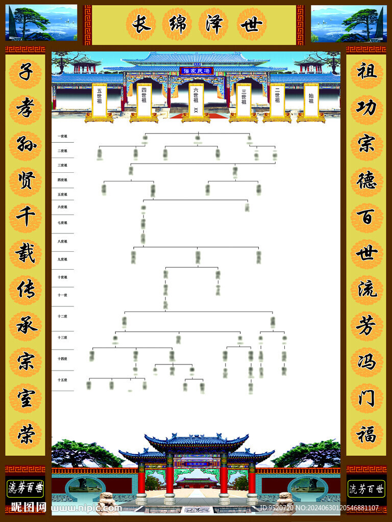 家谱黄色牌楼对联