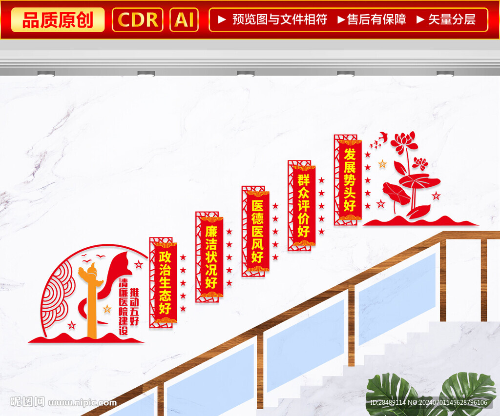 五好清廉医院楼梯文化墙