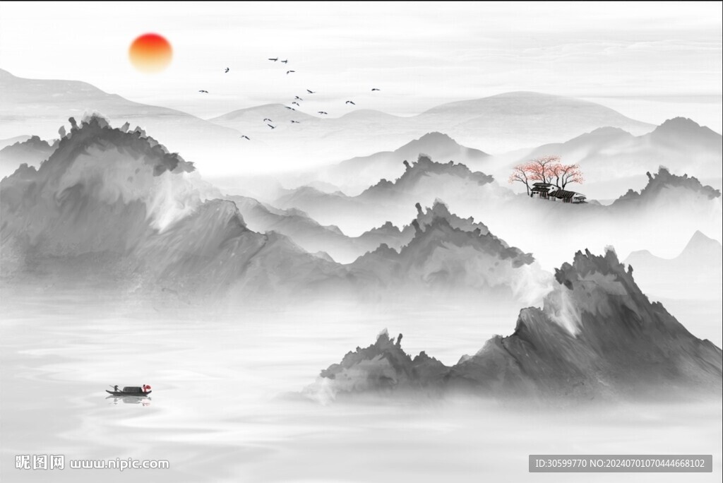 中式意境山水背景装饰画