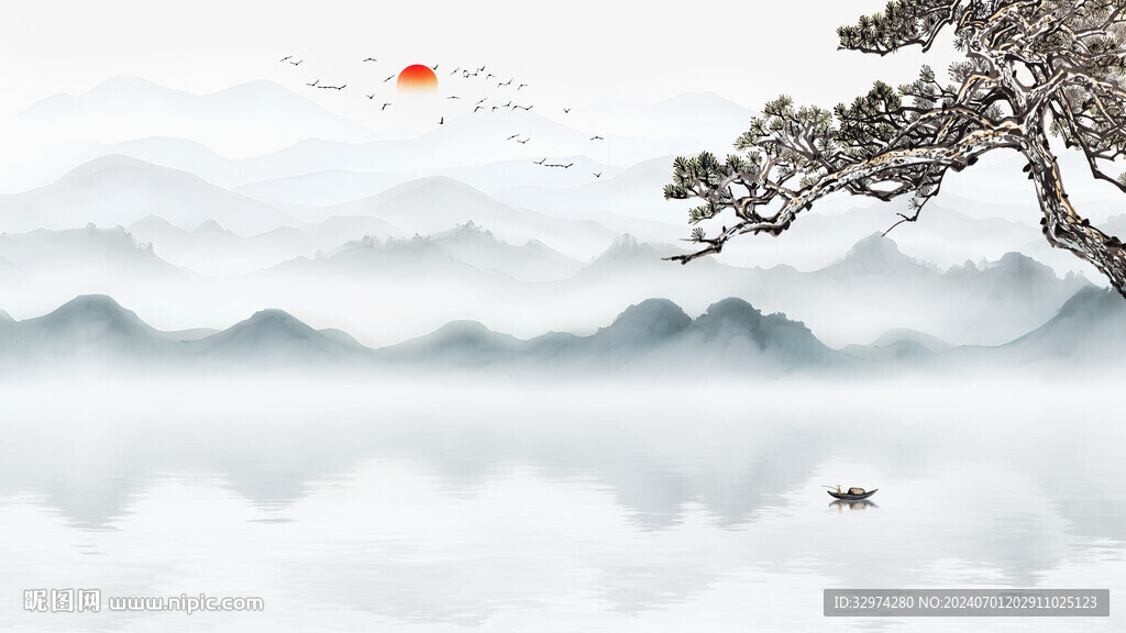 简约禅意山水客厅背景