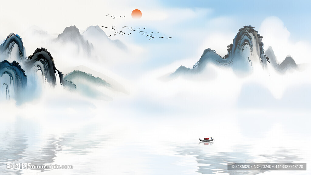 新中式意境山水风景沙发背景