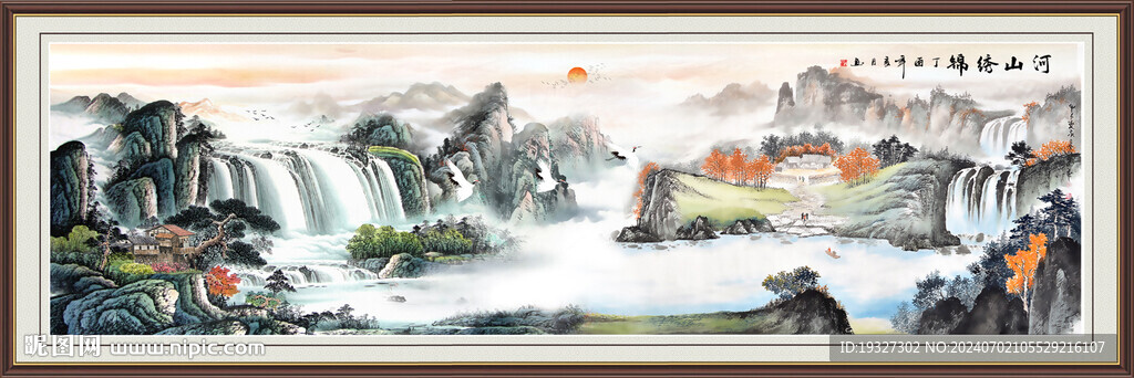 客厅背景墙山水画 