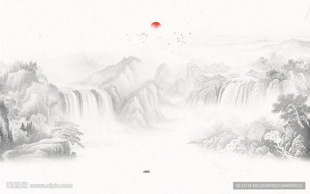 禅意水墨山水画