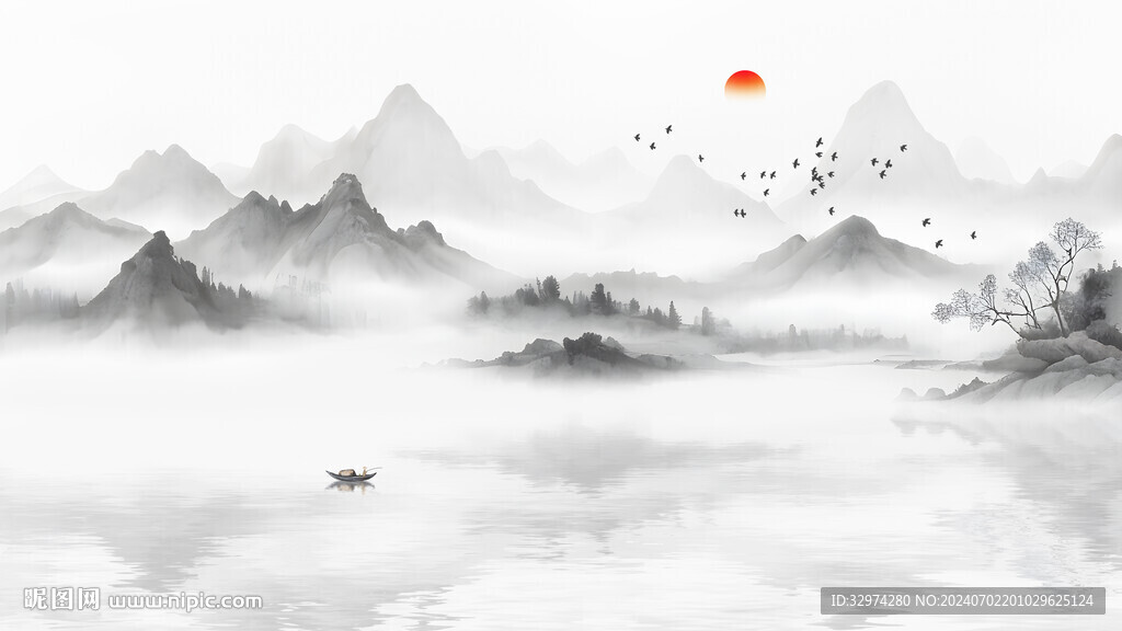 中式山水卧室电视背景