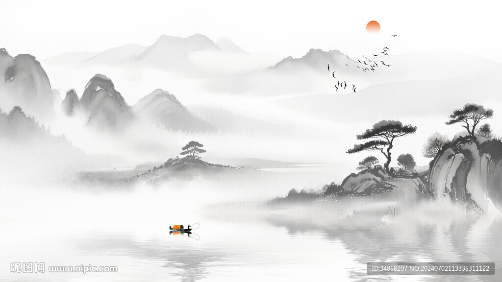 客厅背景墙国画山水