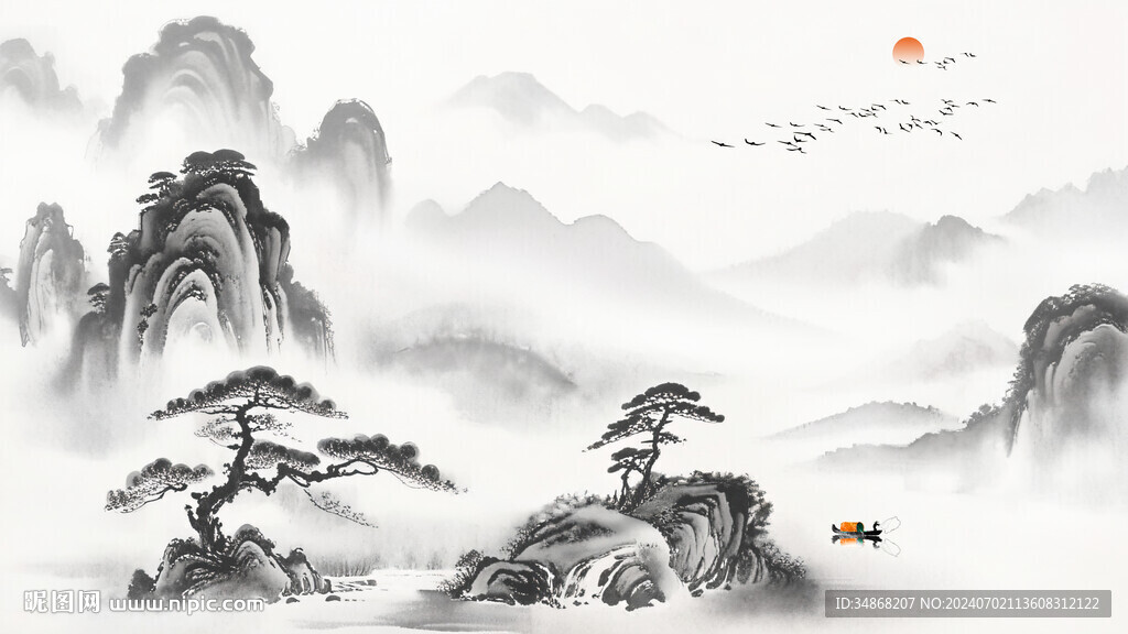 中式水墨山水背景墙