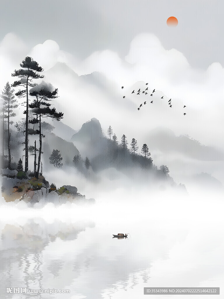 新中式意境山水背景