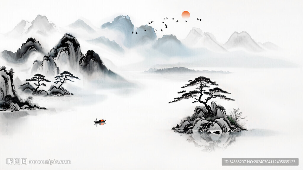 山水水墨山水背景