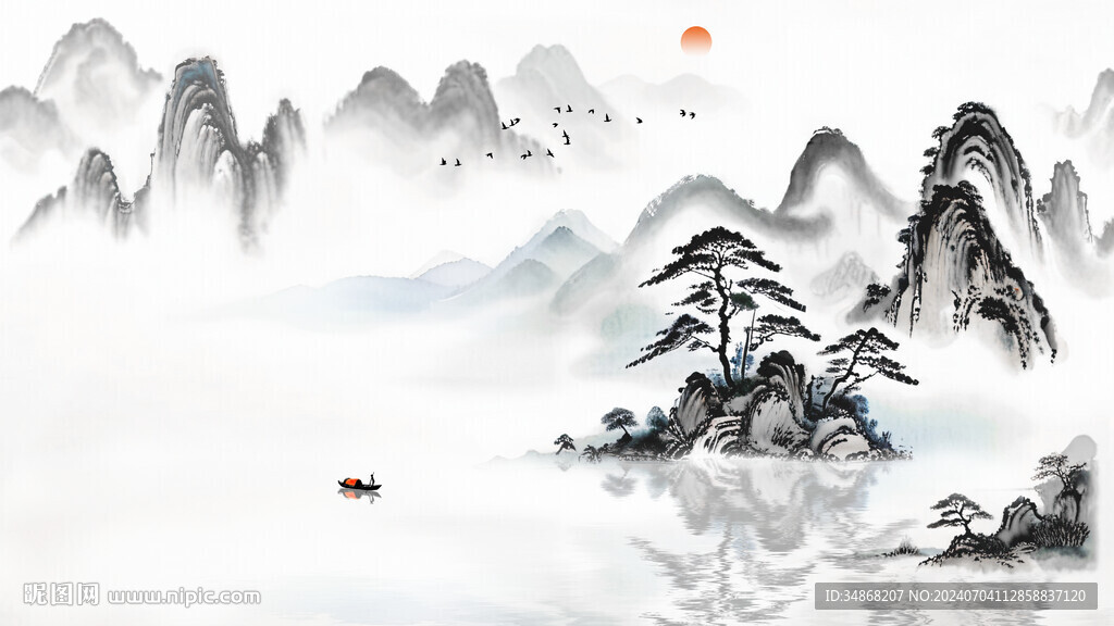 禅意水墨画背景墙