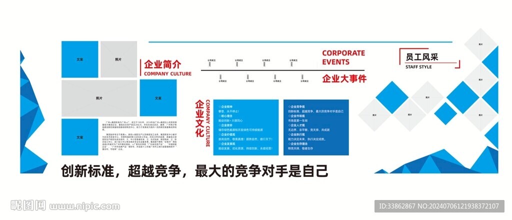 蓝色企业形象墙文化墙