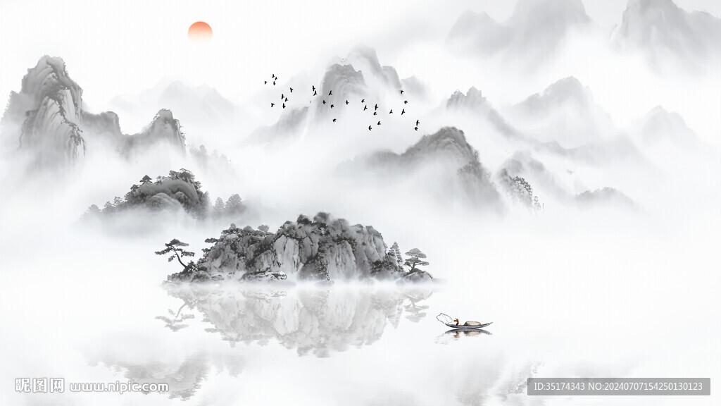 山水画意境背景墙
