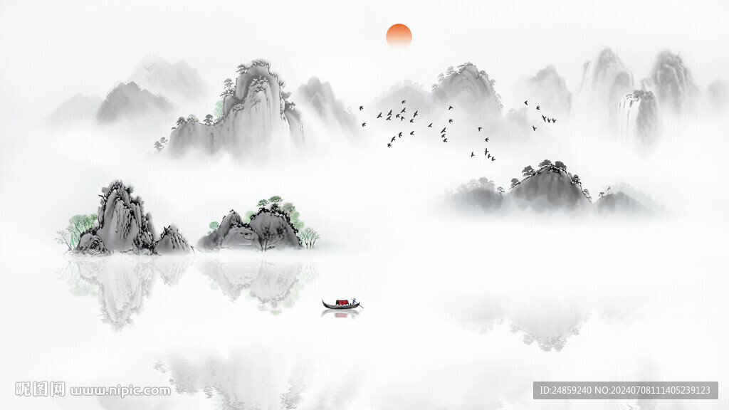 新中式水墨山水背景墙