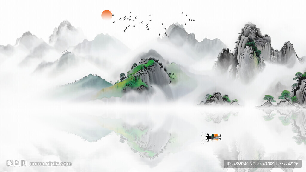 中式山水沙发背景