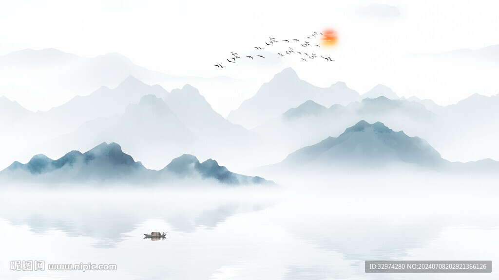 中国风意境水墨山水画