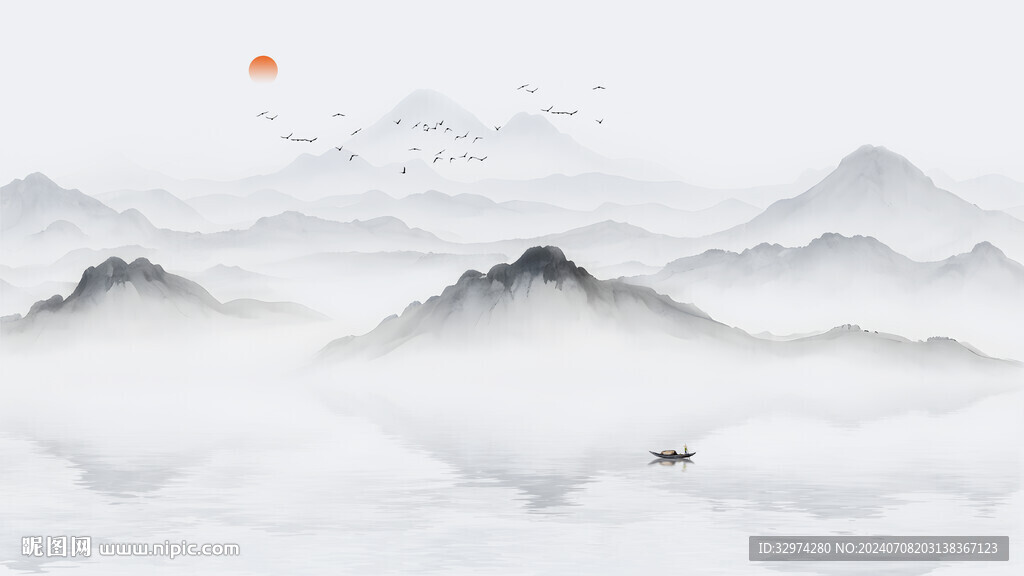 新中式意境山水墨画