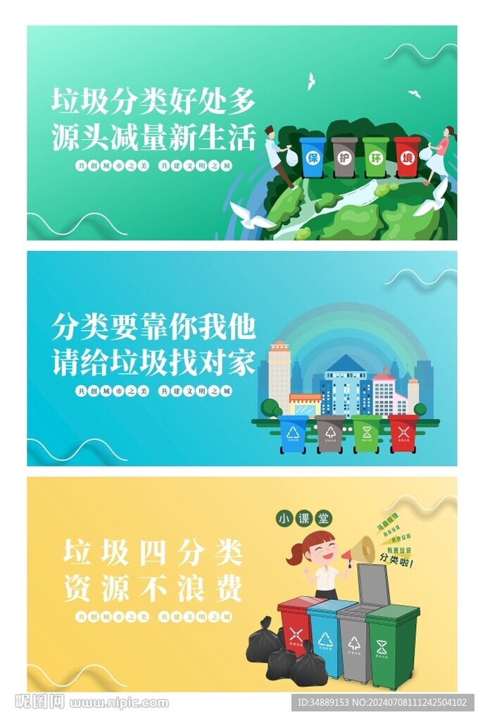 垃圾分类保护环境标语展板墙绘