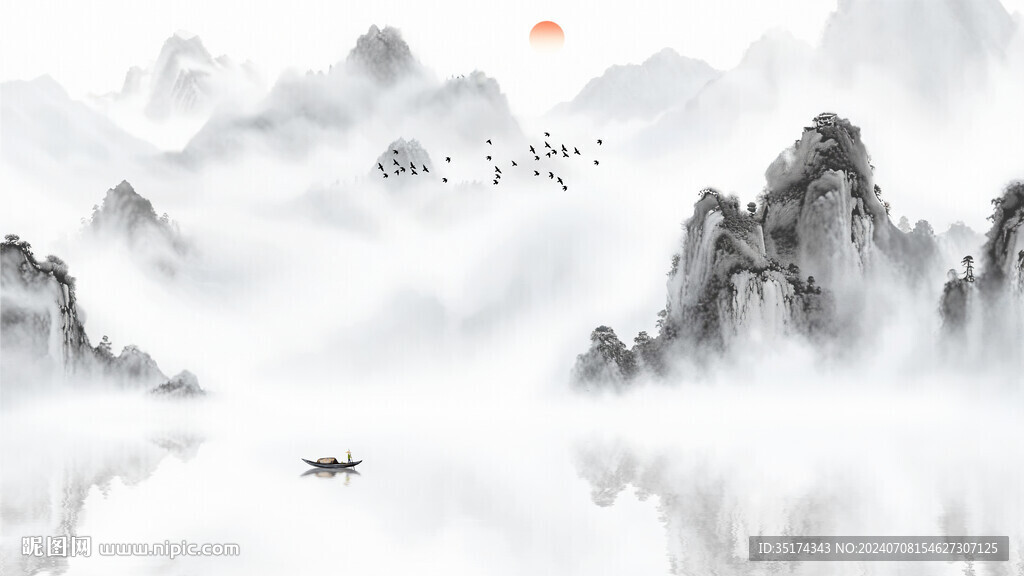 新中式山水背景墙