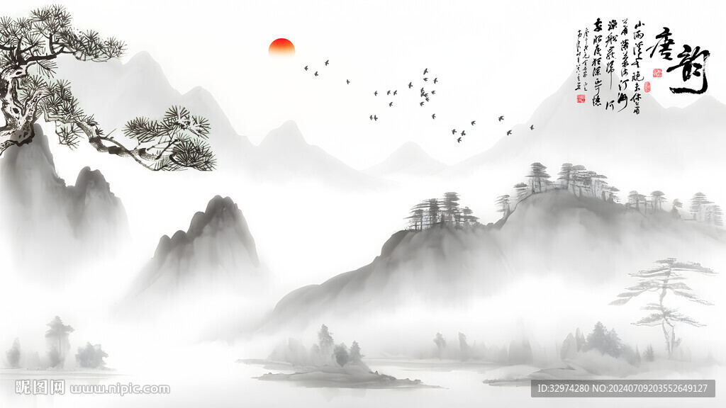 中式风景水墨画
