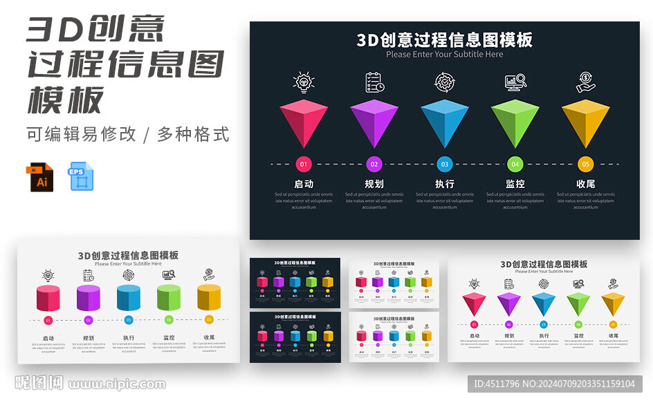 3D创意过程信息图模板